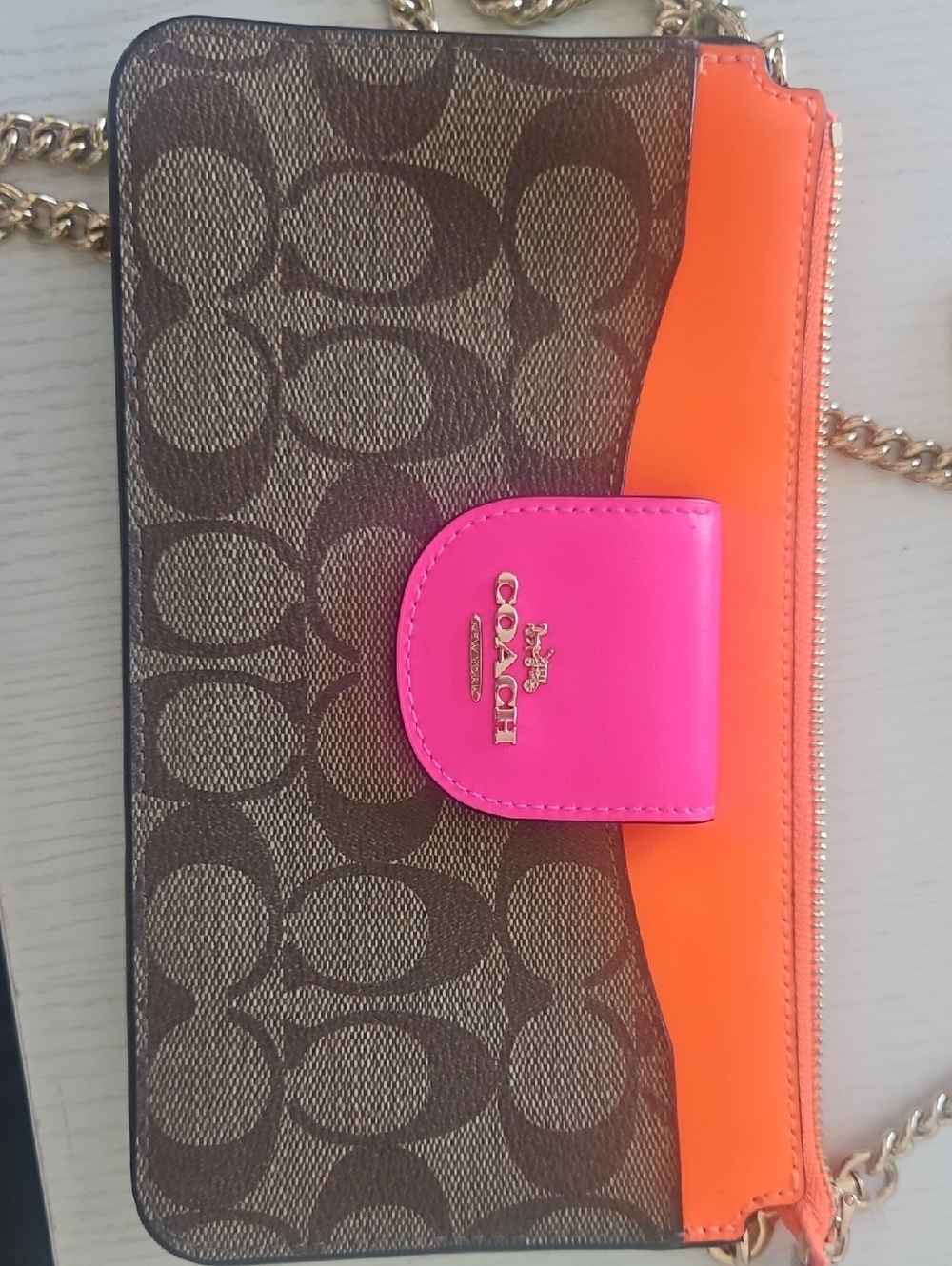 Coach Signature Canvas Crossbody with Neon Pink & Orange Accents - Picture 11 of 12